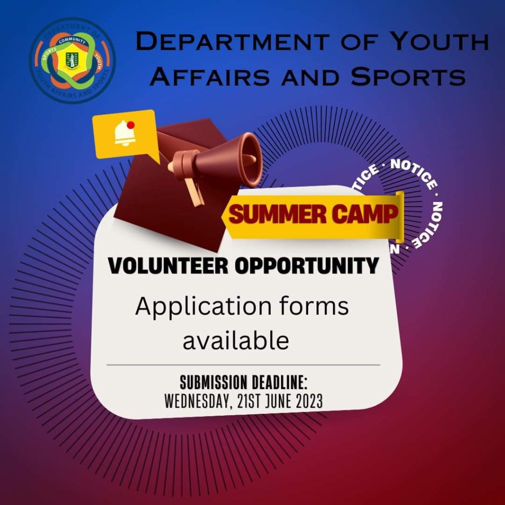 Volunteer Opportunity – Department of Youth Affairs and Sports – Summer Camp