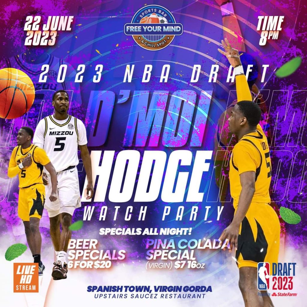 D’Moi Hodge 2023 NBA Draft Watch Party at Free Your Mind Sports Bar & Chill Out Spot Virgin Gorda