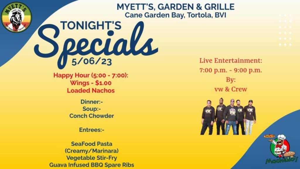 Happy Hour Monday Music with VW&Friends at Myett’s Cane Garden Bay