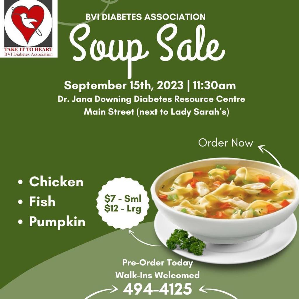 Soup Sale – Chicken – Fish – Pumpkin at the Dr. Jana Downing Diabetes Resource Centre