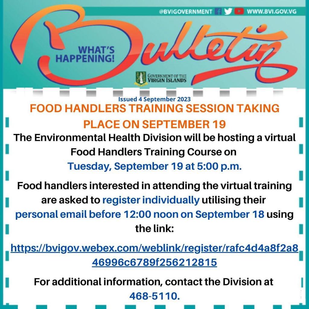 Food Handlers Training Session Virtual Training Course Tuesday at 5pm
