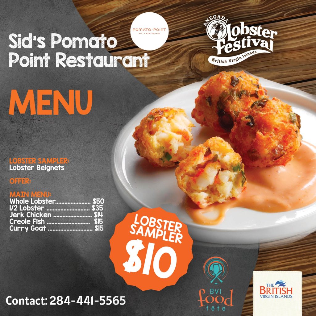 Sid’s Pomato Point Restaurant Anegada Lobster Fest BVI Food Fete Menu