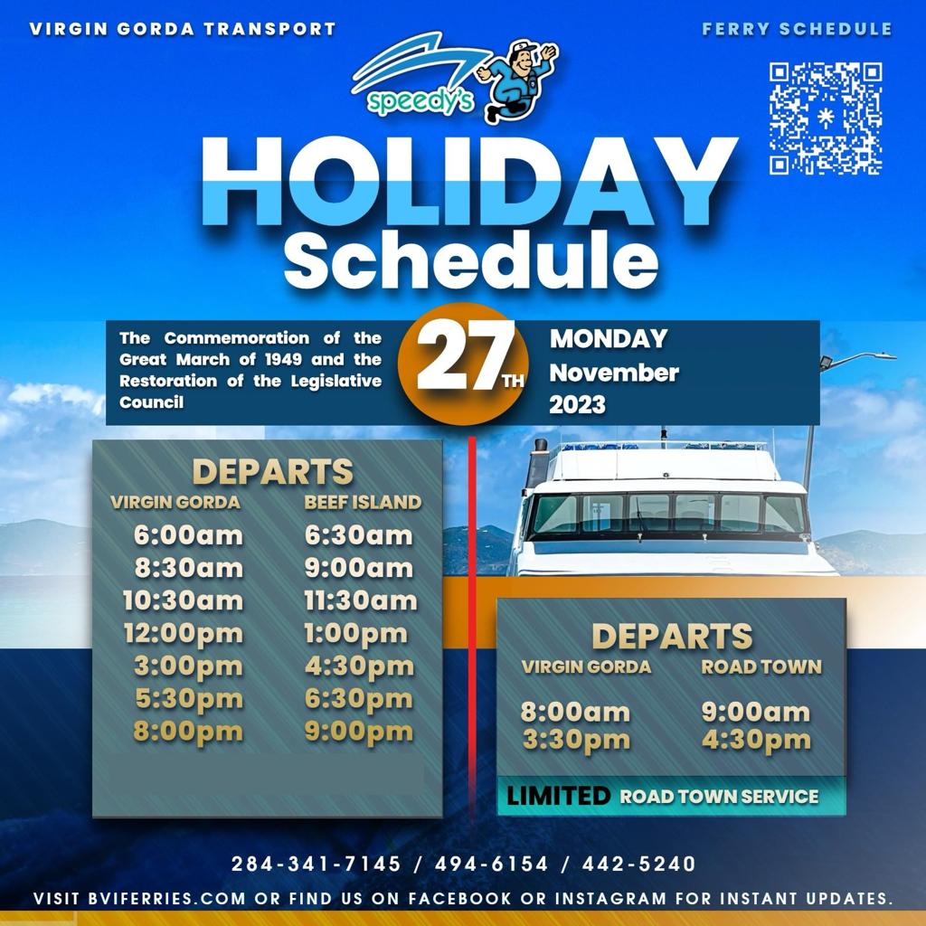 HOLIDAY SCHEDULE Virgin Gorda Transport Speedy’s Ferry
