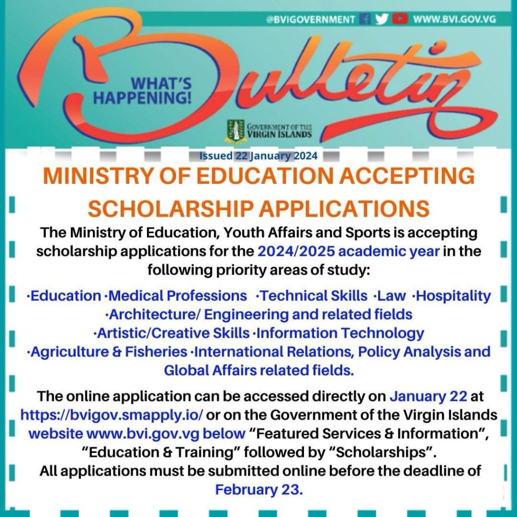 MINISTRY OF EDUCATION ACCEPTING  SCHOLARSHIP APPLICATIONS until 23 Feb